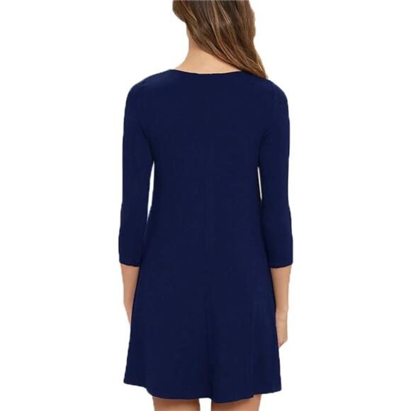Women's Round Neck 3/4 Sleeve A-Line T-Shirt Dress – Casual with Pocket - Picture 4 of 6